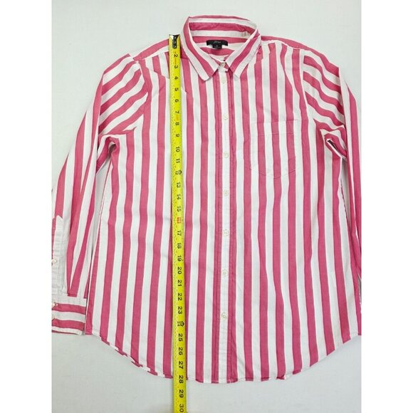 J. Crew Size Medium Womens Red White Stripe Long Sleeve Cotton Pocket Shirt - Picture 8 of 9